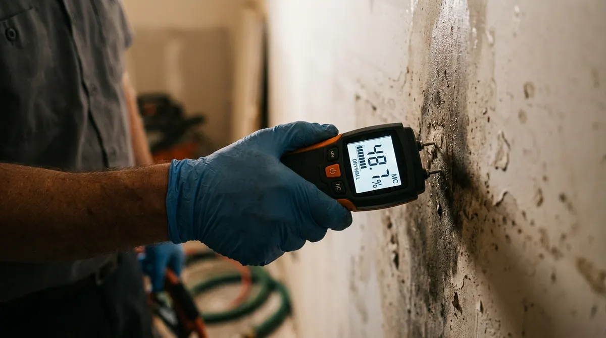 Close-up of Basement Flood Cleanup work by Gold Tech Restoration in West Sayville